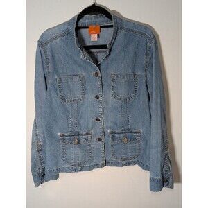Hearts of Palm Utility Jacket Women 10 Blue RETRO Safari Y2K Coastal Denim STYLE